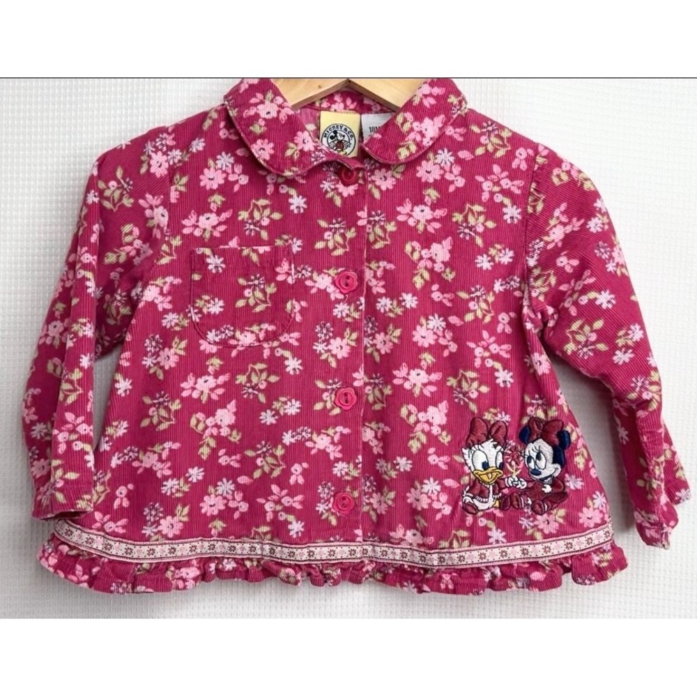 Vintage 90s Mickey & Co Disney Pink Floral Corduroy Top Baby Minnie Daisy 18M